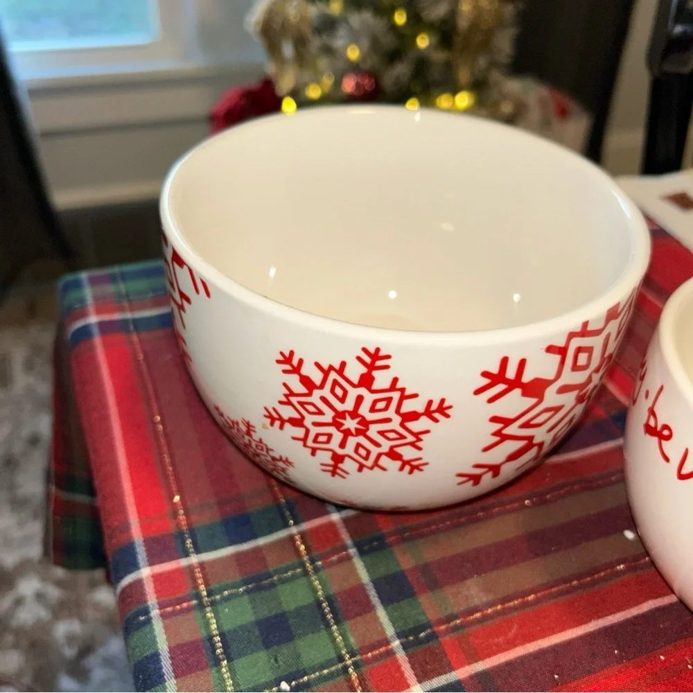 Crate&Barrel Red and White Holiday 3 set of Bowls